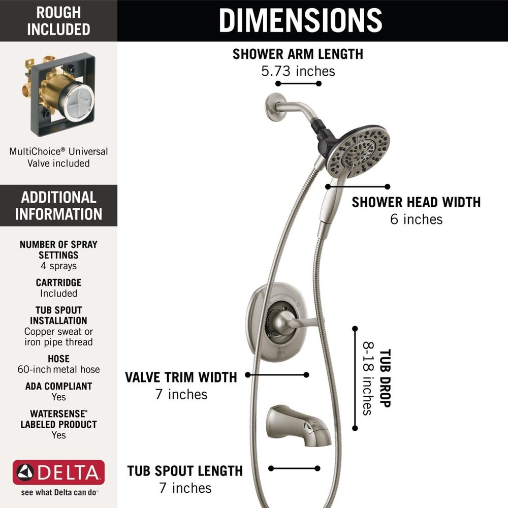 Delta Faucet Pivotal 14 Series Single-Function Shower 5-Spray H2Okinetic Shower - Picture 6 of 10
